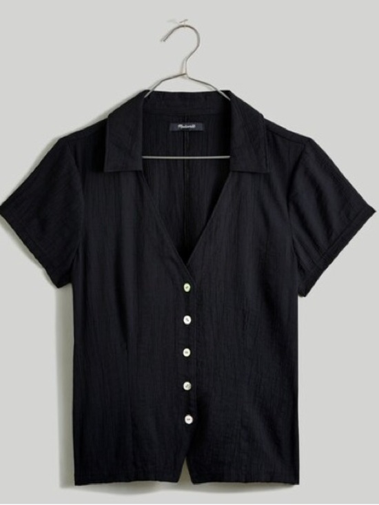 Madewell Tops - Madewell Notched V-Neck Button-Up Top Short Sleeve Black Size Medium NL056